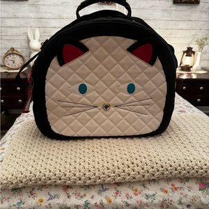 Betsey Johnson Black and Cream Cat Face Travel Bag